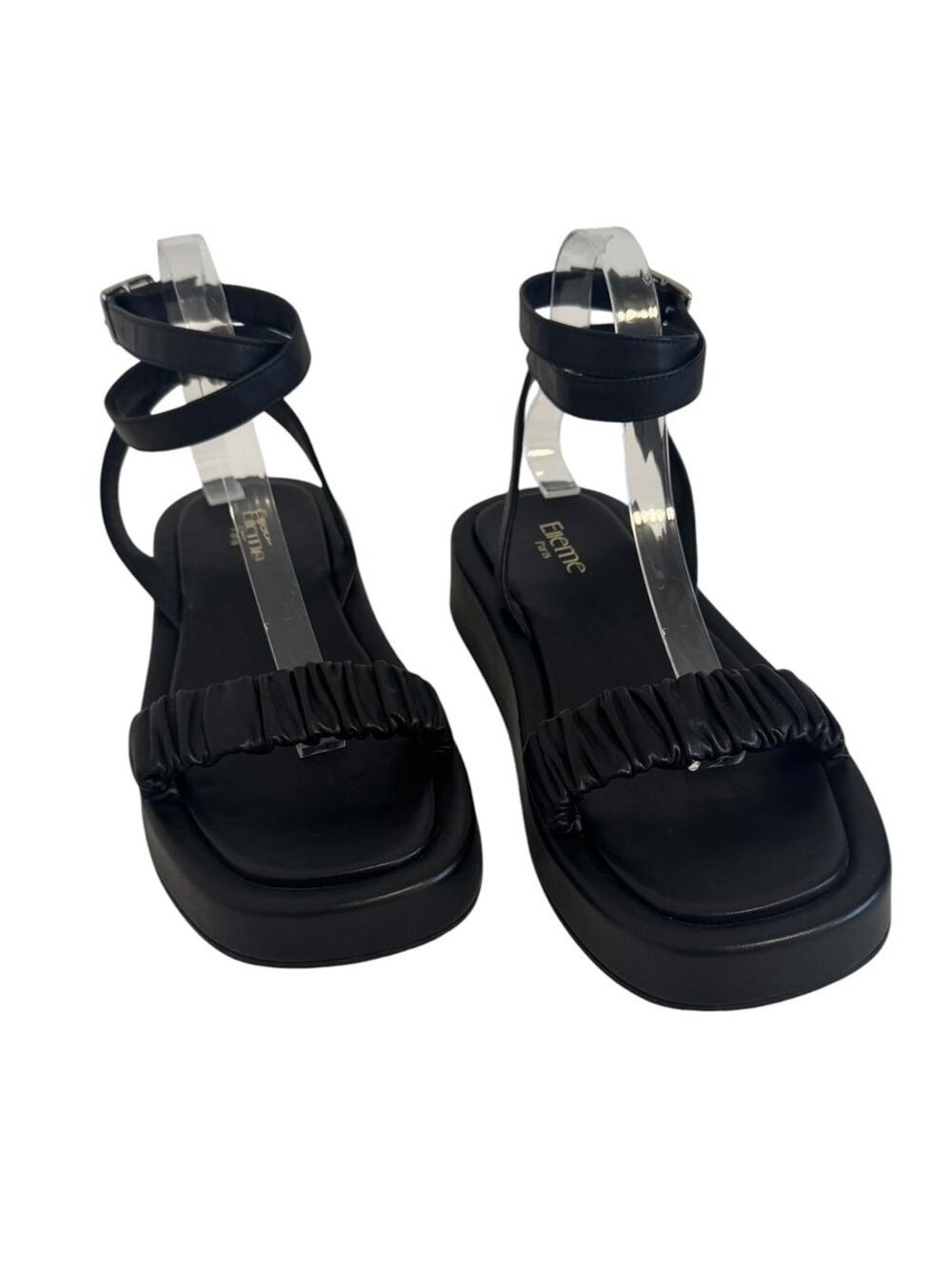 Elleme Black Platform Sandals Size 40 Strappy Ankle Wrap Buckle